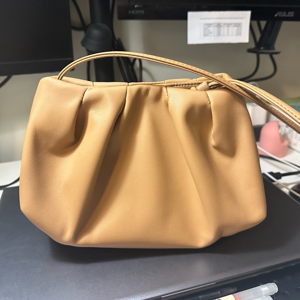 OAK + FORT Tan Clutch with Ruched Design
